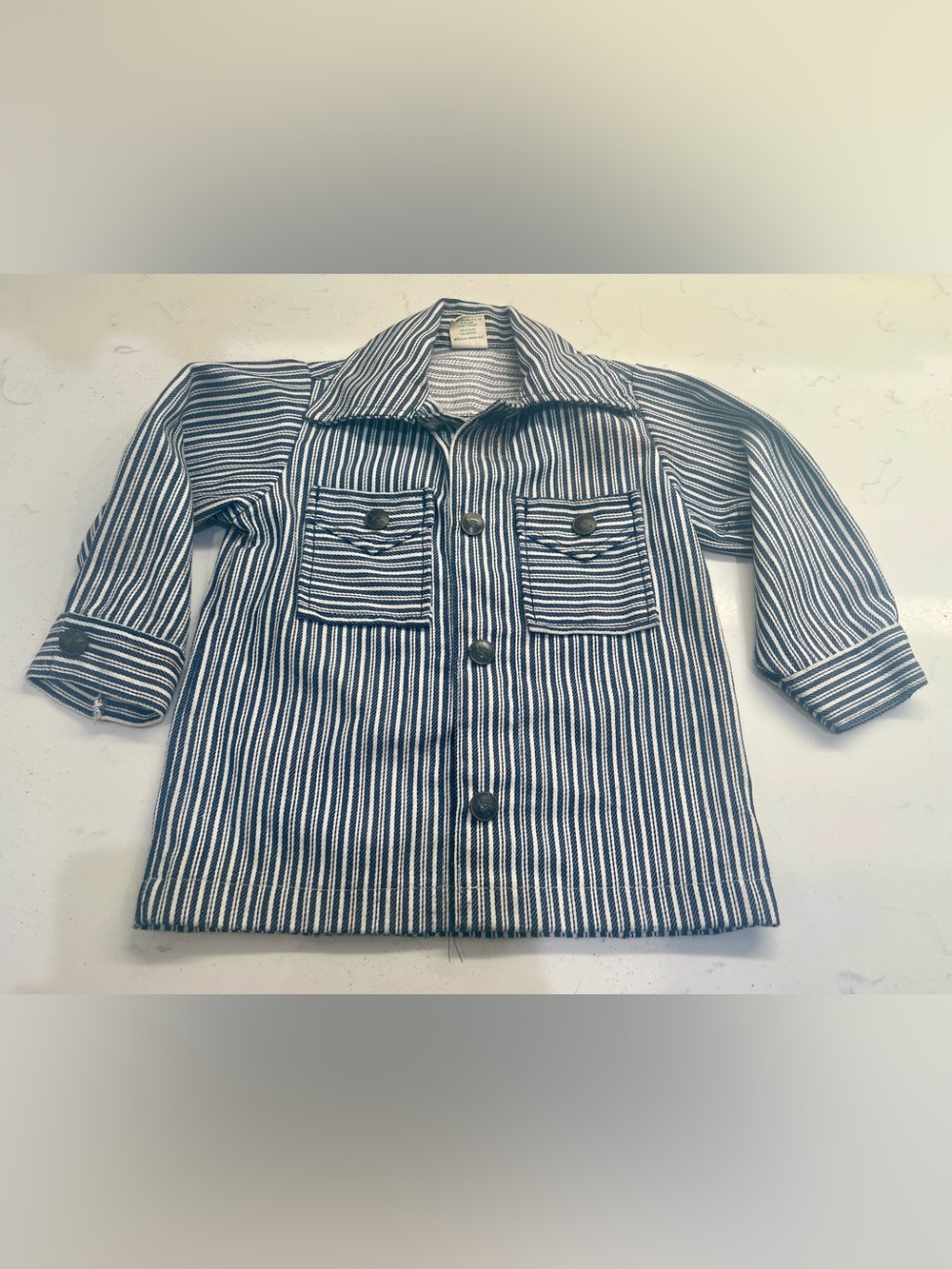 1970s Buster Browns Denim Kids Striped Button Up Jacket Size 2-3 Toddler VTG